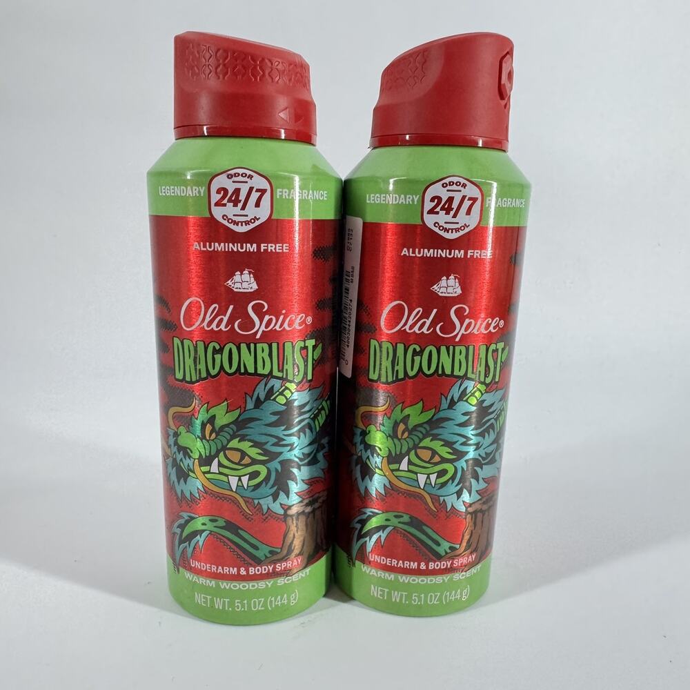 NEW Old Spice Aluminum Free Body Spray Dragonblast 5.1oz Men’s Deodorant 2 Pack